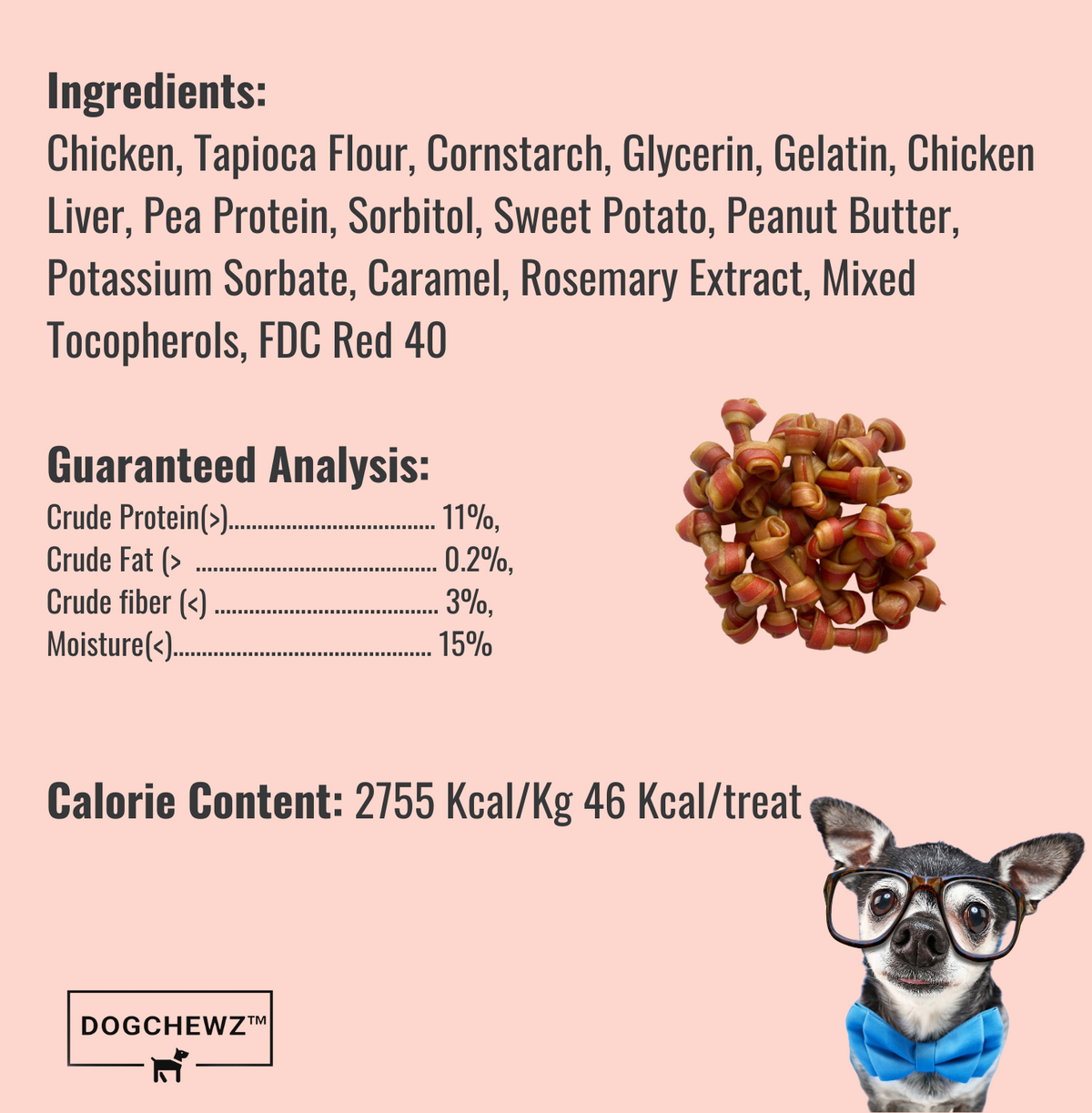 DOGCHEWZ™ Rawhide Free Knotted Bone Peanut Butter Small Dog Chew Treats 2.5" (24 Ct/Bag) - Chicken Flavor